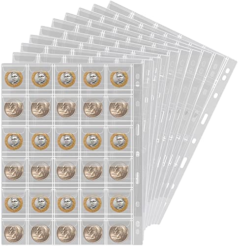 Fundas para monedas para guardar monedas, 30 compartimentos de 35 mm, para álbum de recortes, hojas de monedas, monedas conmemorativas, marcas Coin Penny Stamp Currency (12 unidades)