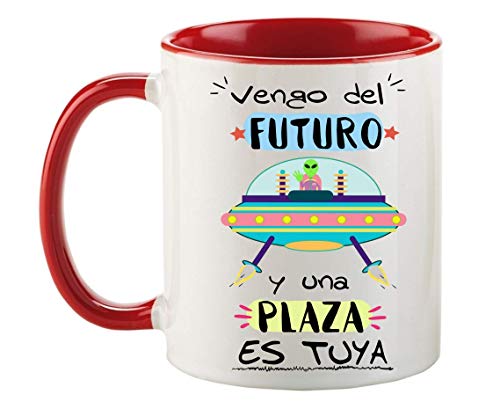 FUNNY CUP Taza Opositor. Vengo del Futuro y una Plaza es Tuya. Taza de oposiciones para Regalo al Estudiante. Taza Color (Rojo)