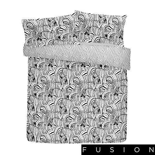 Fusion Juego de Funda de edredón Reversible con Estampado de Cebra, carbón, tamaño King