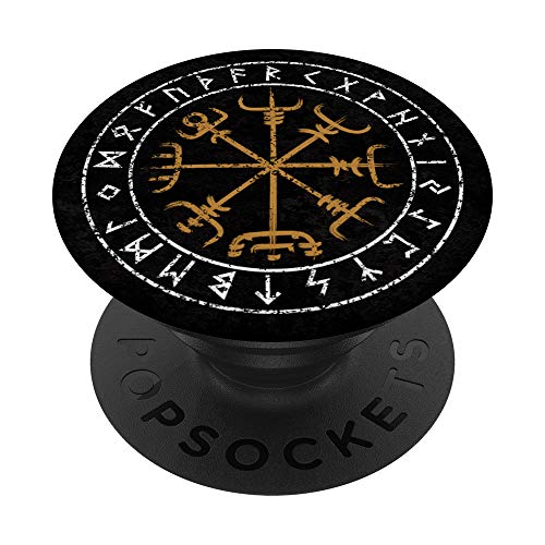 Futhark Circle Vikings Compass Rune Protection Vegvisir PopSockets PopGrip: Agarre intercambiable para Teléfonos y Tabletas