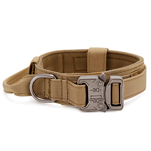 G-raphy Collares Tácticos para Perros, Nailon Militar Ajustable con Hebilla de Metal en D para Entrenamiento de Perros, Colección de Collares para Perros Pequeños Medianos y Grandes (L, Marrón)