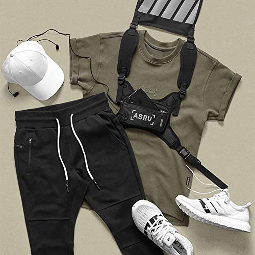 GAESHOW Bolsa de pecho Hip Hop Streetwear para hombre, ajustable, para correr, deportes, senderismo, camping, fitness, viajes, Black,