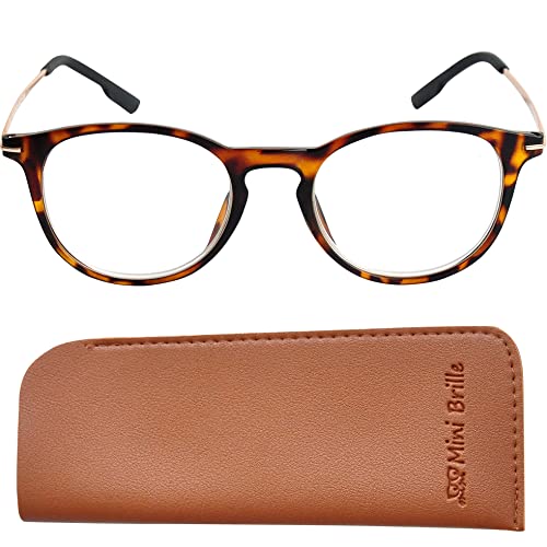 Gafas de Lectura con Grandes Lentes Redondas - Estuche GRATIS, Montura de plástico (Tortoise Marrón) con patillas de Acero Inoxidable, Gafas Mujer y Hombre +1.0 dioptrías