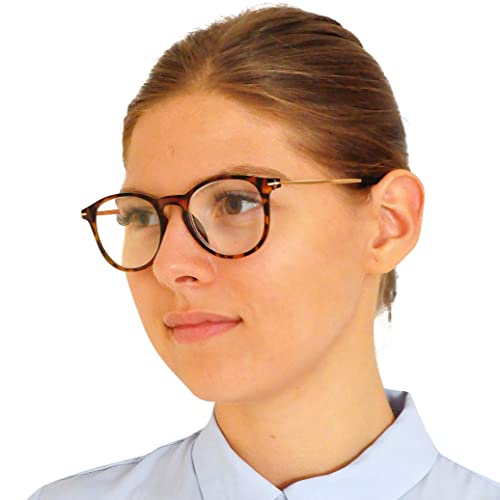 Gafas de Lectura con Grandes Lentes Redondas - Estuche GRATIS, Montura de plástico (Tortoise Marrón) con patillas de Acero Inoxidable, Gafas Mujer y Hombre +1.0 dioptrías