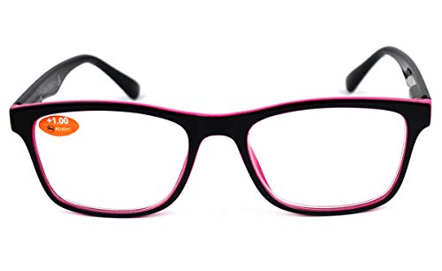 Gafas de Lectura Vista Cansada Presbicia, Gafas de Hombre y Mujer Unisex con Montura de Pasta, Bisagras de Resorte, Para Leer, Ver de Cerca (Rosa, 300)