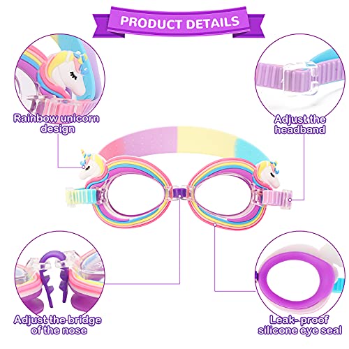 Gafas de Natación Protección UV Antiniebla Gafas para Nadar Antigoteo Unicornio Gafas de Natación Infantil para Niñas Niños