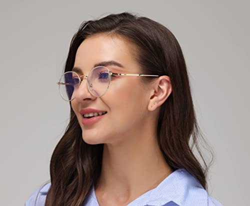 Gafas Luz Azul,Gafas Metal Redondas Estilo Retro de los Años Sesenta Hombre y Mujer con Montura de Metal-acero Fino Retro Vintage Lente Antiluz Azul,Anti UV