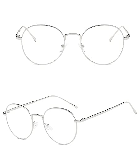 Gafas Luz Azul,Gafas Metal Redondas Estilo Retro de los Años Sesenta Hombre y Mujer con Montura de Metal-acero Fino Retro Vintage Lente Antiluz Azul,Anti UV