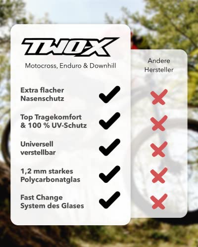Gafas MX de cross Rocket de Two-X, con cristal tintado gris antiarañazos y protección de nariz, para motocross o enduro