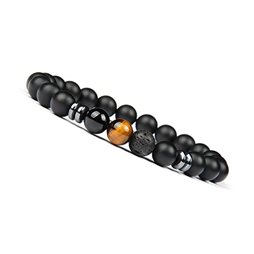 GD GOOD.designs EST. 2015 Pulsera de cuentas de chakra de cuentas de piedra natural de ónix, pulsera de bolas con cuentas de jaspe para Hombre, Marrón, 16 centimetros