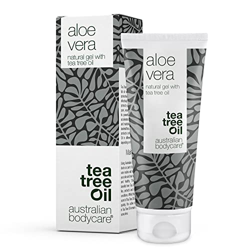 Gel de Aloe Vera 100 ml | Para después de la loción solar | Aloe Vera natural y aceite de árbol de té |Enfriante e hidratante para picazón, piel irritada, quemaduras solares y arañazos | 100% Vegano