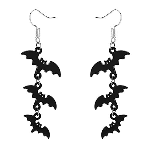 Generic Pendientes largos con diseño de murciélago, para mujer, para Halloween, vampiro, accesorio moderno, gótico, joyas acrílicas, color negro