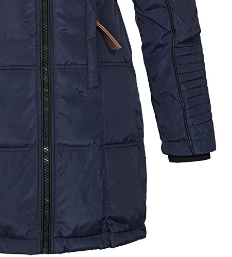 Geographical Norway BEAUTIFUL LADY - Parka cálida mujer - Abrigo grueso capucha de piel falsa - Chaqueta de invierno - Chaqueta larga con forro cálido - Regalo para mujer Moda casual (Azul marino S)