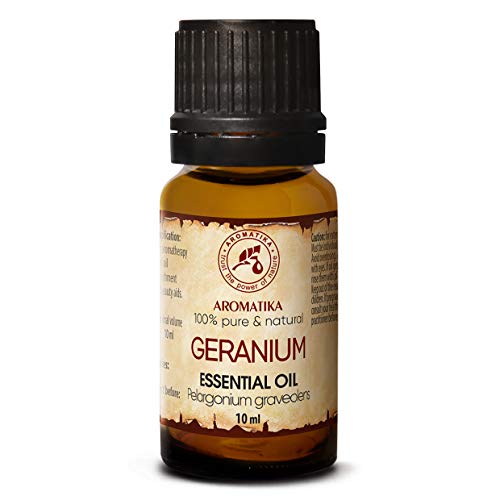 Geranio Aceite Esencial 10ml Bourbon - Pelargonium Graveolens - Madagascar - 100% Puro - Aromaterapia - Difusor - Lámpara de Fragancia - SPA - Fragancia de Habitación - Mezclas de Masaje - Cuidado