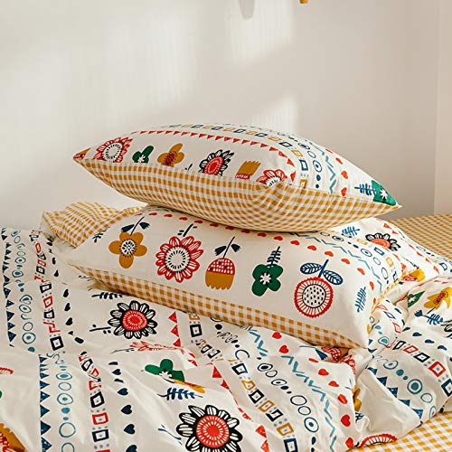 GETIYA Ropa de cama para bebé de color blanco y naranja, 100 x 135 cm, algodón, diseño de flores, funda nórdica con cremallera y funda de almohada de 40 x 60 cm