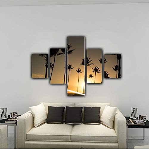 GHTAWXJ Lienzo decorativo para el hogar, decoración de la sala de estar, impresión HD, 5 piezas de Sun Coconut Tree Poster imágenes