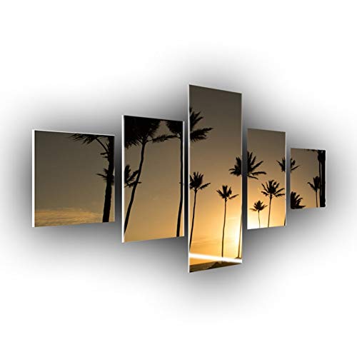 GHTAWXJ Lienzo decorativo para el hogar, decoración de la sala de estar, impresión HD, 5 piezas de Sun Coconut Tree Poster imágenes