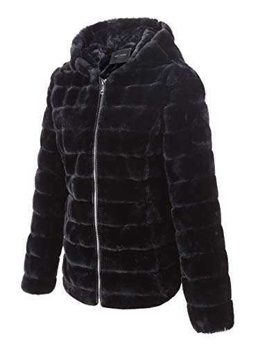 Giolshon Chaqueta de Forro Polar de piel Sintética para Mujer con Capucha, Abrigo de Invierno Termica 1801 Negro L