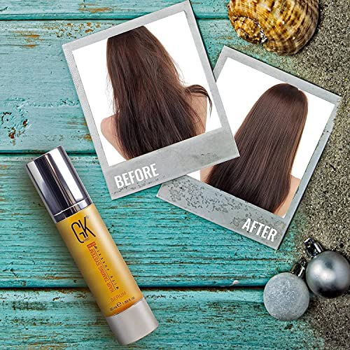 GK HAIR Global Keratin Nourishing Hair Repair Smoothing Serum (50ml/1.69 Fl Oz) Fuerza y ​​brillo Aceite de argán hidratante 100% puro orgánico para el cabello dañado y con encrespamiento (Pack of 2)