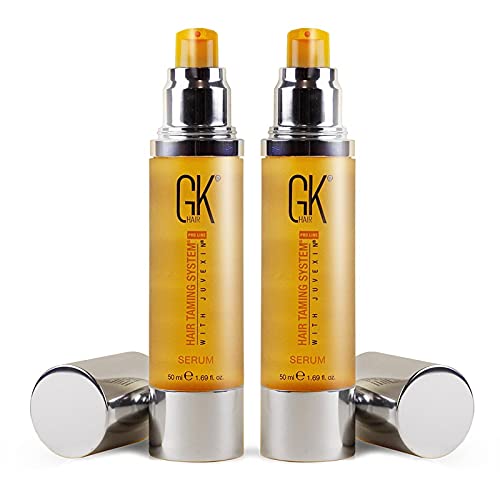 GK HAIR Global Keratin Nourishing Hair Repair Smoothing Serum (50ml/1.69 Fl Oz) Fuerza y ​​brillo Aceite de argán hidratante 100% puro orgánico para el cabello dañado y con encrespamiento (Pack of 2)