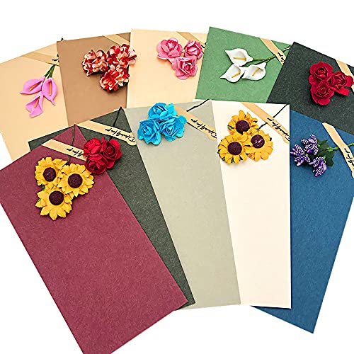 Gkdki Tarjeta de Felicitación, Tarjeta Felicitación Flores Secas, Paquete de 10 tarjetas de felicitación en blanco bronceadoras retro para duchas de bebés y novias, agradecimiento, bodas y cumpleaños