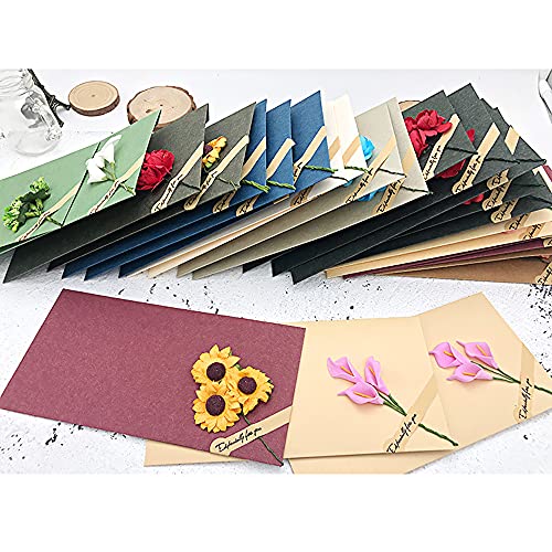 Gkdki Tarjeta de Felicitación, Tarjeta Felicitación Flores Secas, Paquete de 10 tarjetas de felicitación en blanco bronceadoras retro para duchas de bebés y novias, agradecimiento, bodas y cumpleaños