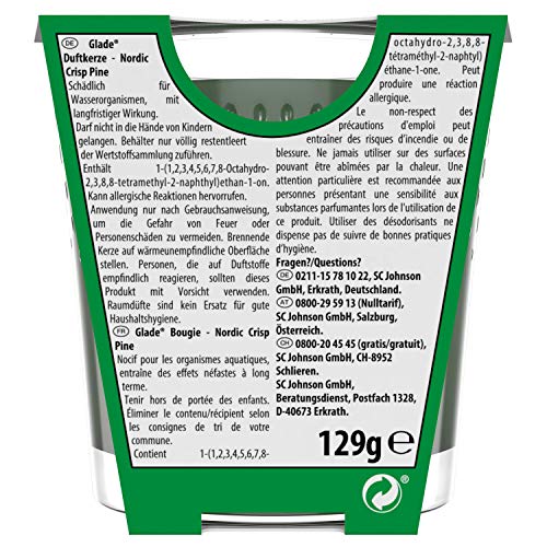 Glade Brise - Vela aromática en vaso de cristal, aroma de pino nórdico, aguja de pino, bálsamo de abeto, bayas de enebro, hasta 30 horas de combustión, 6 unidades (6 x 129 g)