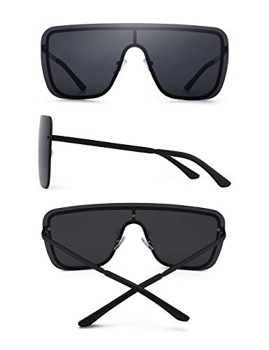 GLINDAR Gafas de Sol de Protección de Gran Tamaño Para Mujeres y Hombres Gafas Sin Montura con Parte Superior Plana Gris