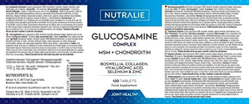 Glucosamina con Condroitina, MSM y Colágeno | Para Articulaciones, Cartílago y Huesos - Antiinflamatorio Natural que Reduce el Dolor con Ácido Hialurónico, Boswelia, Selenio, Zinc | 120 Comprimidos