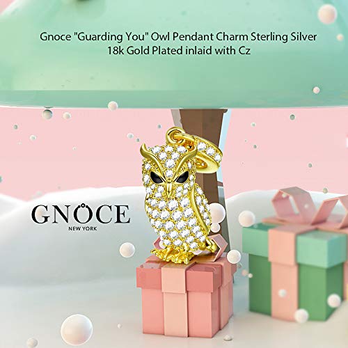 GNOCE Colgante De Búho con Colgante S925 De Plata De Ley You Guard Cuentas Chapadas En Oro De 18k con Circonita Cúbica para Pulsera Collar Joyería De Navidad Regalo para Mujeres y Hombres