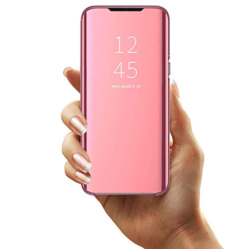 GOGME Funda para Realme 8 Pro/Realme 8 4G (6.4"), Mirror Funda Inteligente, PU/PC Flip Cover Case Espejo Enchapado Window View Protectora Carcasa con Soporte Plegable. Oro Rosa