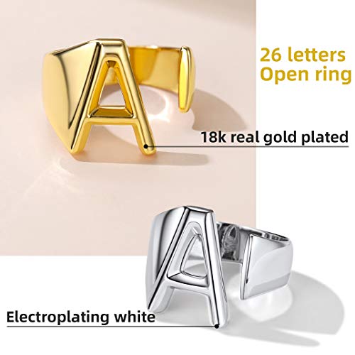 GOLDCHIC JEWELRY Anillos Letras P para Hombres Talla Ajustable Argolla Platina con Iniciales de Nombre