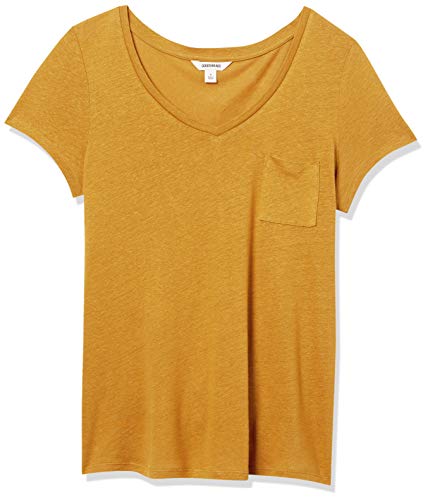 Goodthreads Linen Modal Jersey V-Neck Short-Sleeve T-Shirt Camisa, Tabaco seco, S