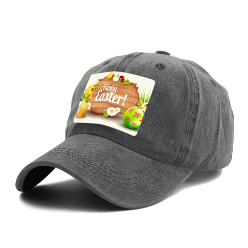 Gorra de béisbol unisex lavada vintage desgastada con huevos de Pascua felices flores de mezclilla para papá, Gris 0, talla única