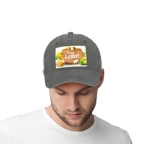 Gorra de béisbol unisex lavada vintage desgastada con huevos de Pascua felices flores de mezclilla para papá, Gris 0, talla única