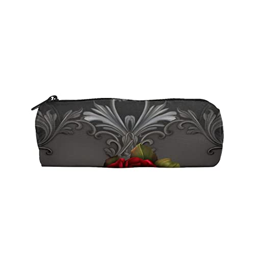 Gótico Glamour Rojo Rosa Negro Ornamental Glam Portalápices Cremallera Pen Bag Bolsa Estudiantes Papelería Bolsa de Cosméticos Almacenamiento de Viaje Bolsas de Maquillaje Bolso