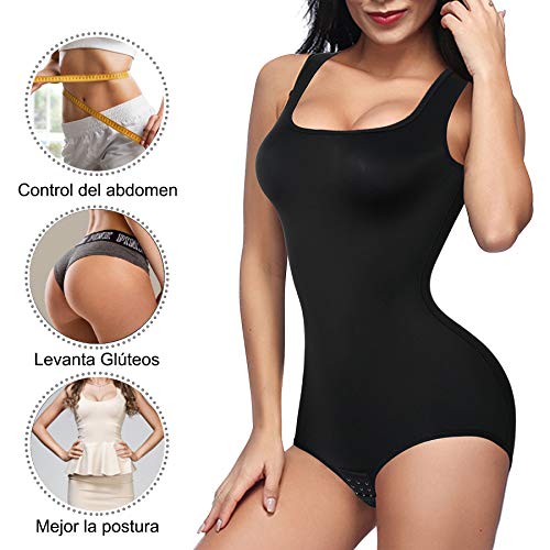 Gotoly Mujer Corsé Shaperwear Bodysuits Fajas Reductoras Mono sin Mangas con Cuello Redondo Corset Reductor Cintura Modelador de Cuerpo Completo (Negro, Small)