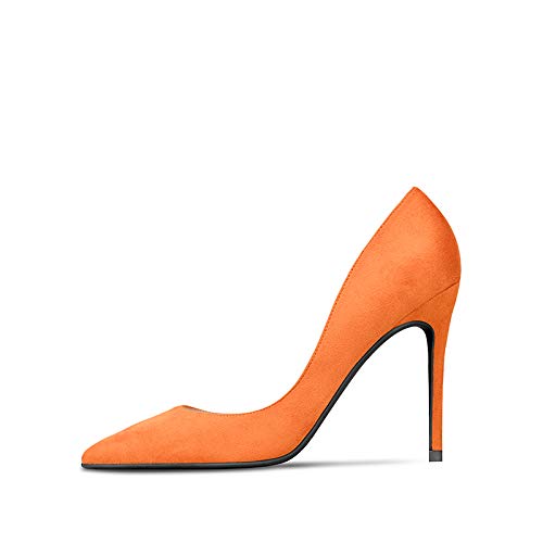 GOXEOU Zapatos de tacón de aguja de tacón de aguja de gamuza de mujer Zapatos de tacón alto D'Orsay Zapatos de tacón de aguja, color Naranja, talla 34 EU