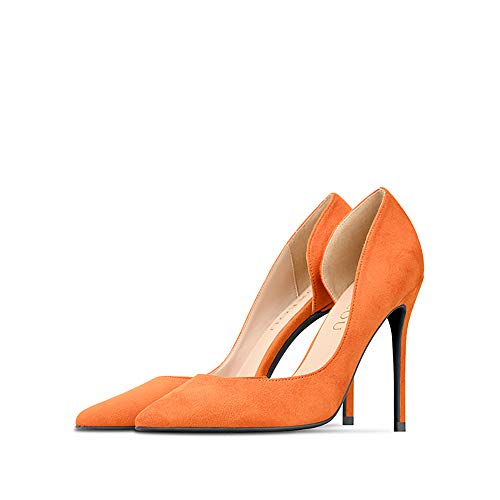 GOXEOU Zapatos de tacón de aguja de tacón de aguja de gamuza de mujer Zapatos de tacón alto D'Orsay Zapatos de tacón de aguja, color Naranja, talla 34 EU