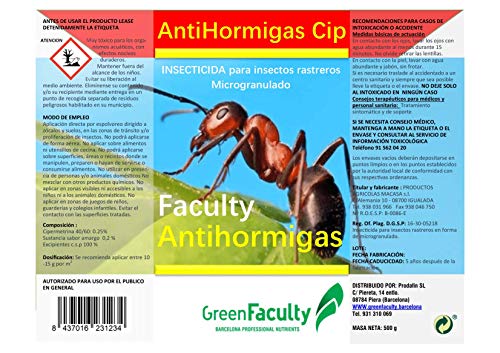 GreenFaculty - AntiHormigas Granulado - Elimina Las Hormigas de Interior, Exterior y Jardín. Alta Efectividad. Efecto Duradero. Seguro para Mascotas y Niños. 500 g