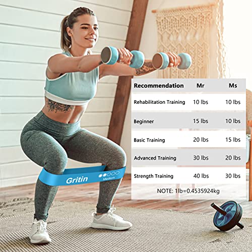 Gritin Bandas Elásticas Fitness/Bandas de Resistencia, Set de 5 Cintas Elásticas Fitness y Musculación de Látex Agradable a la Piel con Guía de Ejercicios de Español y Bolsa Almacenamiento