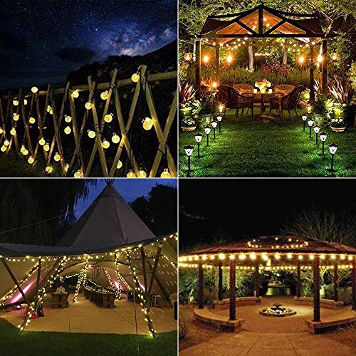 Guirnalda Luces Exterior Solares, BrizLabs 6.5M 30 LED Cadena de Luces Impermeable 8 Modos De Iluminación para Interiores y Exteriores Jardín, Navidad, Terraza, Patio, Fiestas (Blanco Calido)