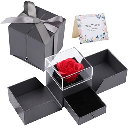 GuKKK Rosa Eterna Caja de Joyería Ramos, Rosa Eterna Caja de Joyería Bella, Rosa Eterna Caja de Almacenamiento, Caja de Joyería de San Valentín Regalos, para Aniversario, Día de la Madre (Gris)