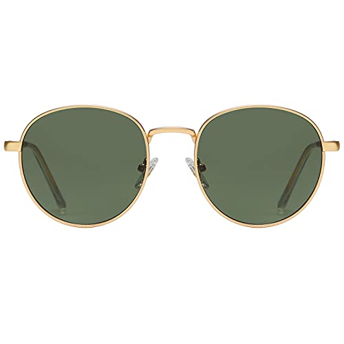 H HELMUT JUST Gafas de sol para Mujer y Hombre Redondas Vintage con Montura en Metal Lente de Policarbonato Resistente al Impacto