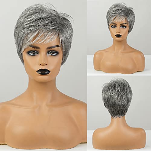 HAIRCUBE Pelucas de pelo humano de peluca natural corta para mujer pelucas de pelucas de pelucas gris a blanco para blanco