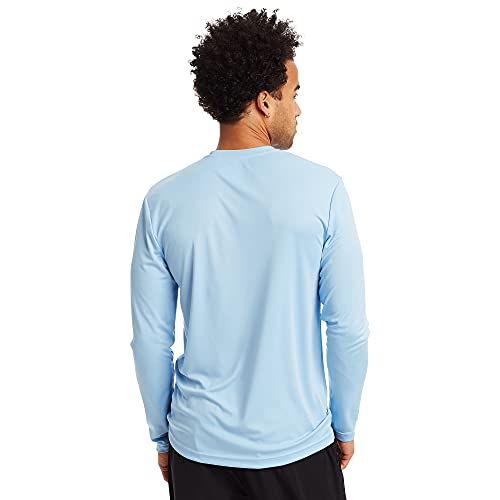 Hanes Men's Long Sleeve Cool Dri T-Shirt UPF 50+, Large, 2 Pack ,Light Blue