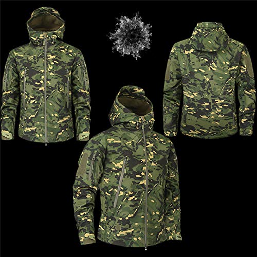 HANTONGHAO Chaqueta táctica de lana de camuflaje militar para hombre Chaqueta cortavientos impermeable Softshell para hombre Abrigo con capucha del ejército de invierno Ropa de caza - RU, S