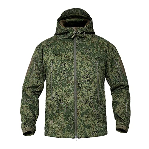 HANTONGHAO Chaqueta táctica de lana de camuflaje militar para hombre Chaqueta cortavientos impermeable Softshell para hombre Abrigo con capucha del ejército de invierno Ropa de caza - RU, S