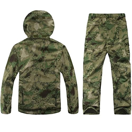 HANTONGHAO Conjunto de chaqueta táctica de camuflaje Softshell para hombre, cortavientos del ejército, impermeable, conjunto de ropa de caza, chaqueta militar para exteriores , serpiente NEGRA, S