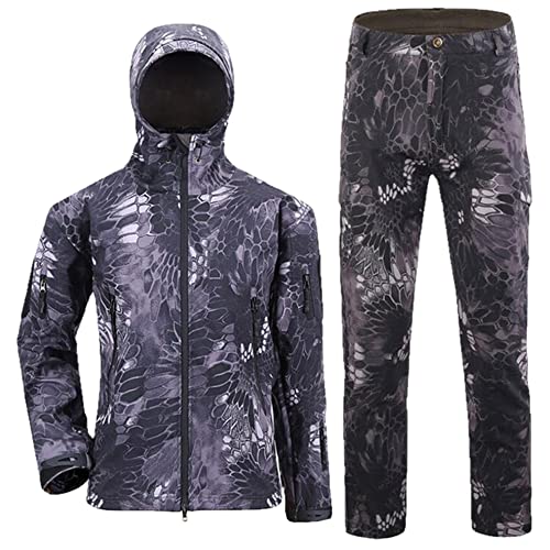 HANTONGHAO Conjunto de chaqueta táctica de camuflaje Softshell para hombre, cortavientos del ejército, impermeable, conjunto de ropa de caza, chaqueta militar para exteriores , serpiente NEGRA, S